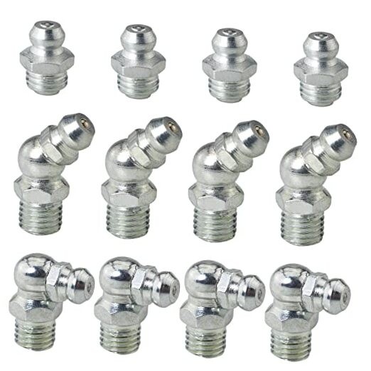 12PCS Stainless Steel Grease Fittings Kit - 4 Straight, 4 90-Degree, 4 45