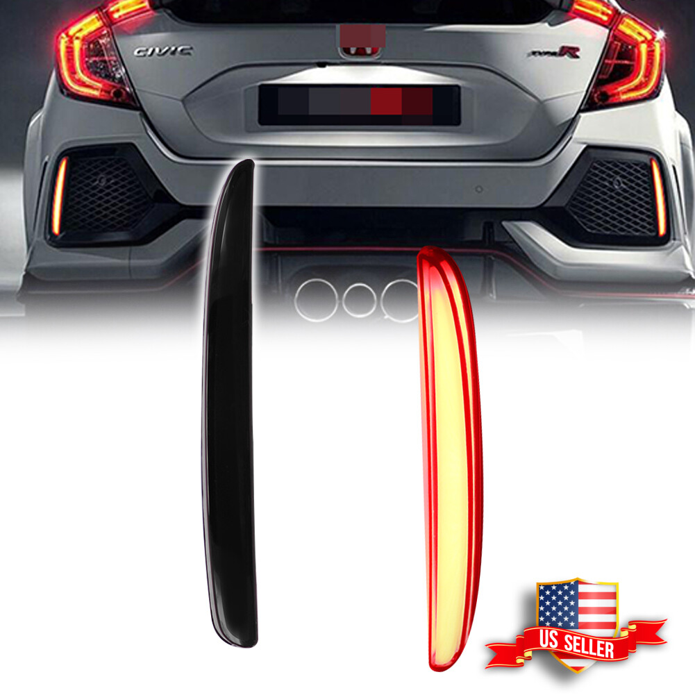 For Honda Civic 2017-22 Sequential Bumper Reflector LED Brake Lights Fog Lamp 2x