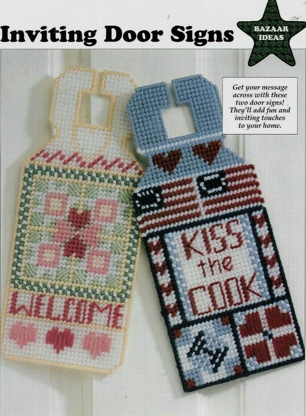 NEW INVITING DOOR SIGNS 2 DESIGNS HOME DECOR PLASTIC CANVAS PATTERN INSTRUCTIONS