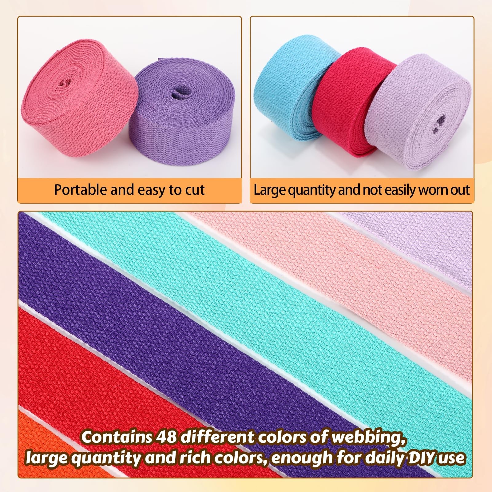 Windyun 48 Rolls Heavy Cotton Webbing 157.5 Yard 48 Color Mixed Polyester Cot...