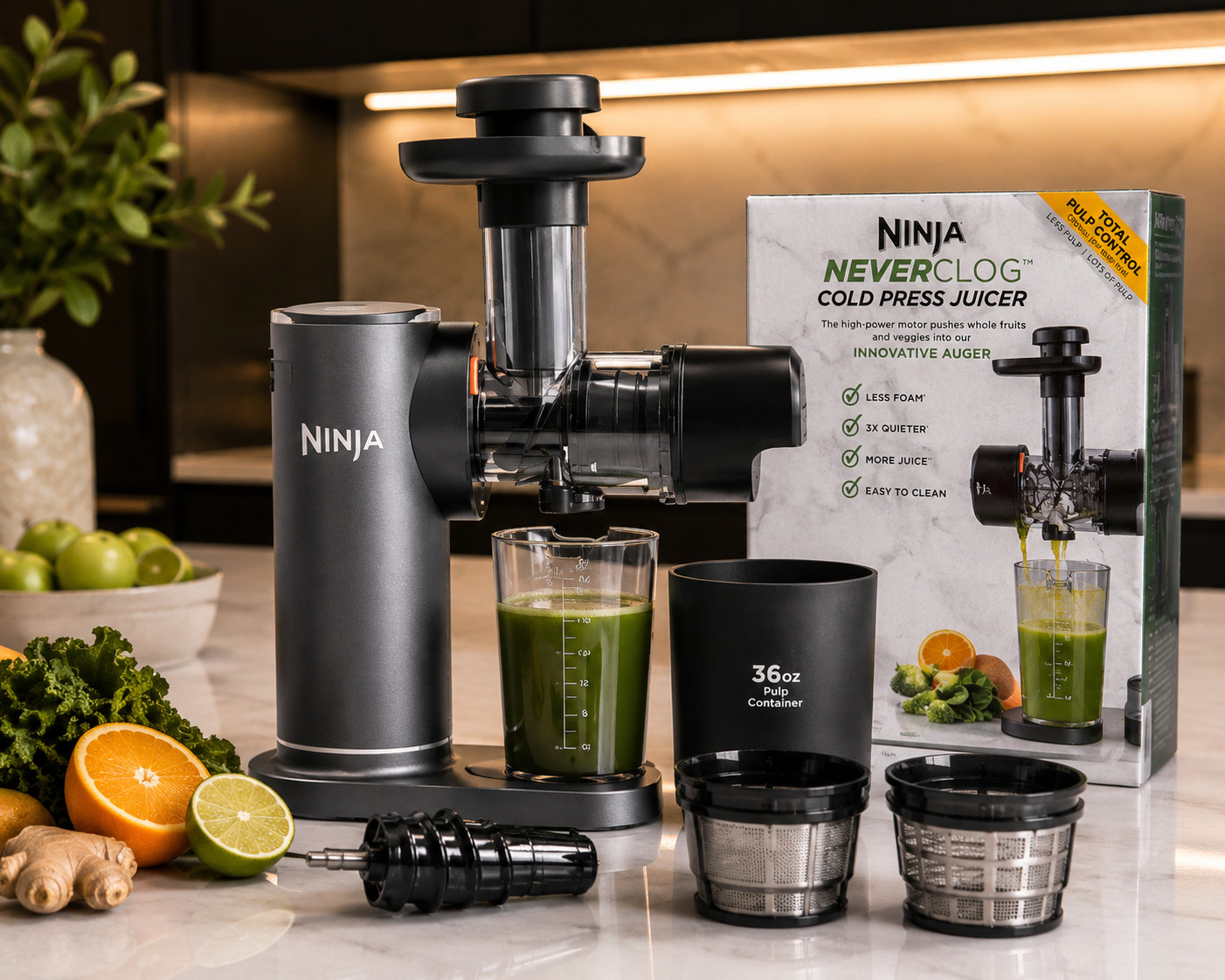 Ninja NeverClog Cold Press Juicer Powerful Slow Masticating Juicer