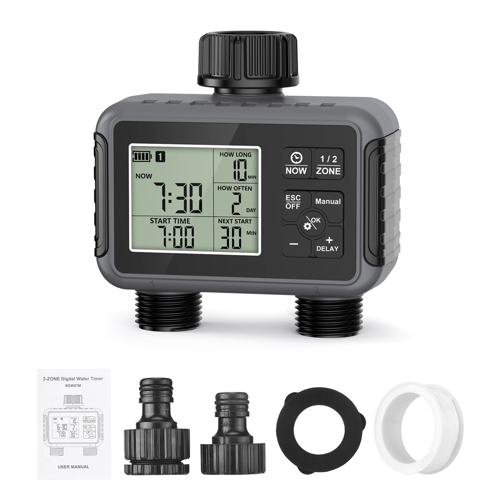 2-Water Timer Garden Irrigation System 2 Outlets Automatic Timing Valves