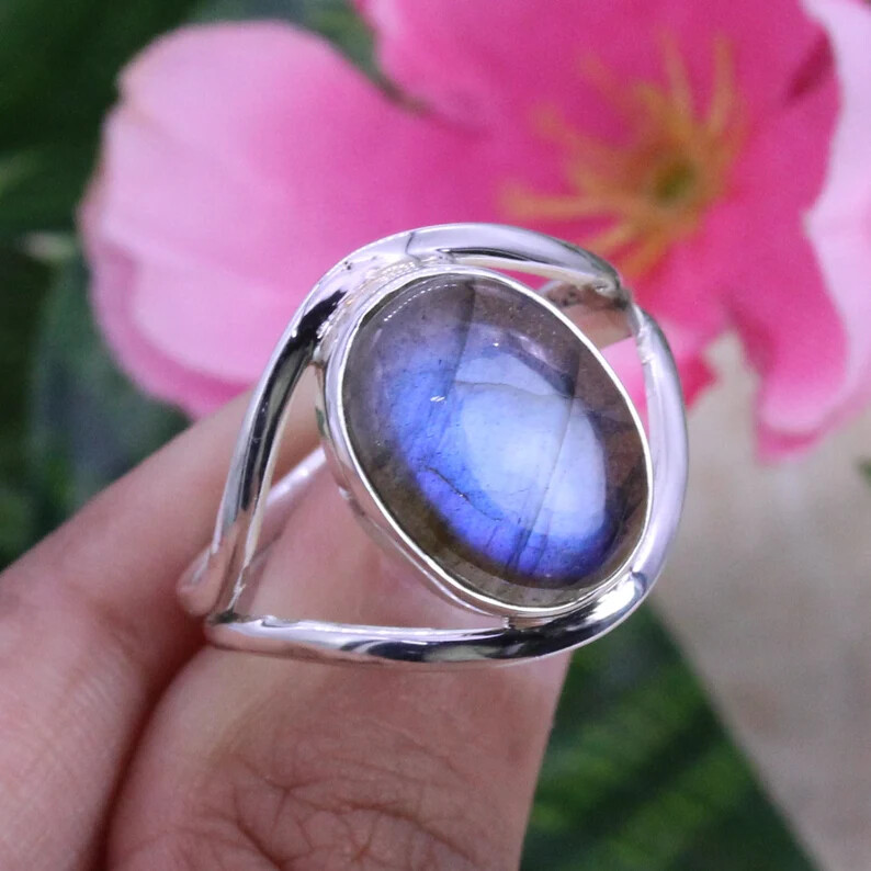 Labradorite Gemstone Ring Solid 925 Silver Handmade Lovely Ring All Size SR433