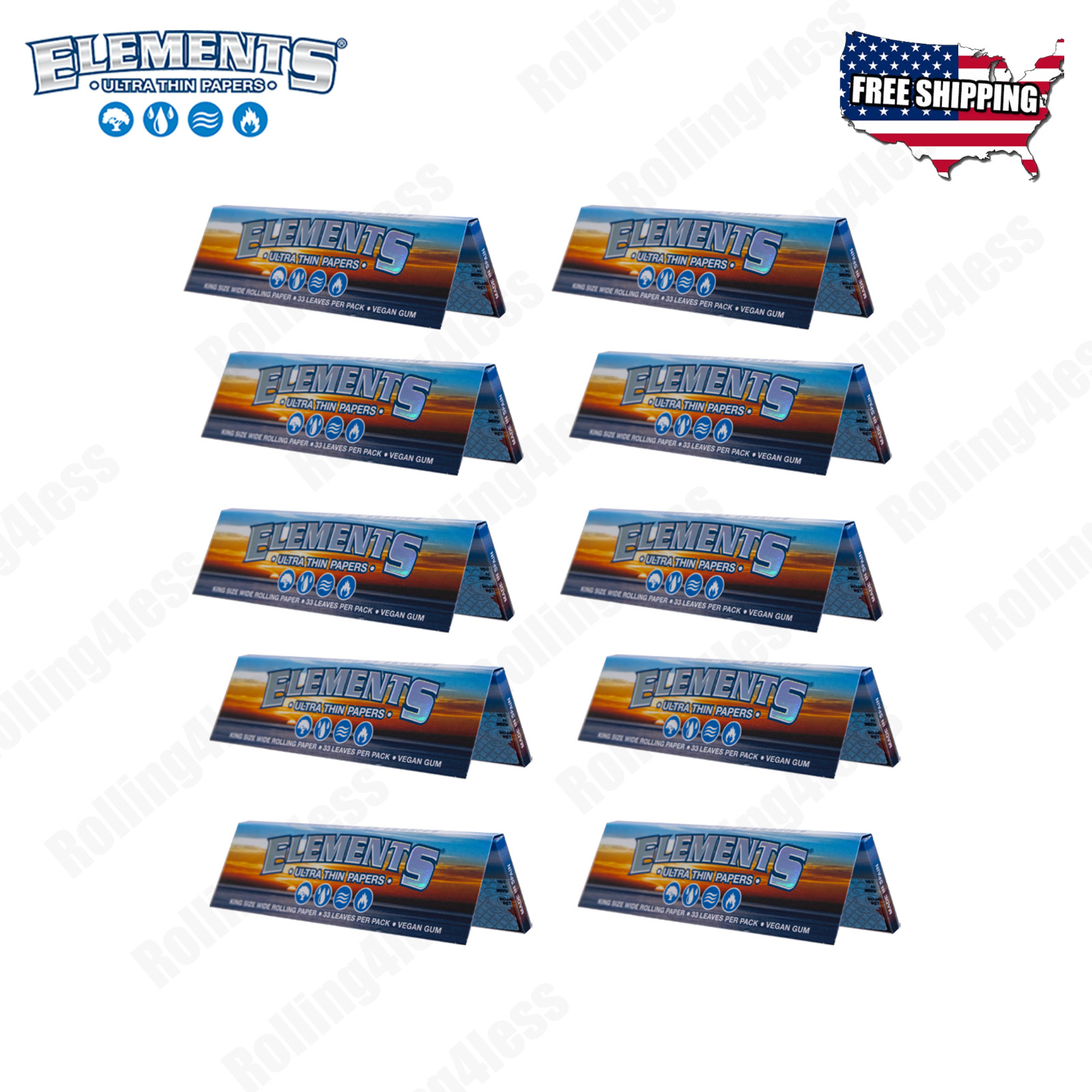 AUTHENTIC ELEMENTS ULTA THIN KING SIZE WIDE Rolling Papers | 10 packs