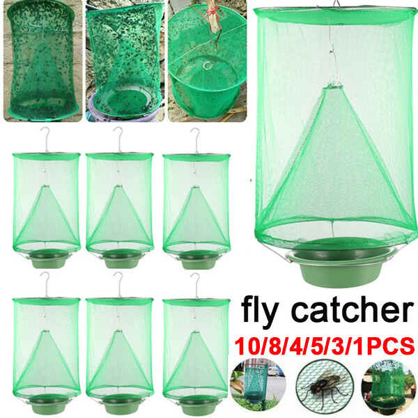 10PCS Outdoor Fly Trap Fly Catcher Hanging Bag Folding Fly Net Cage Killer Bug