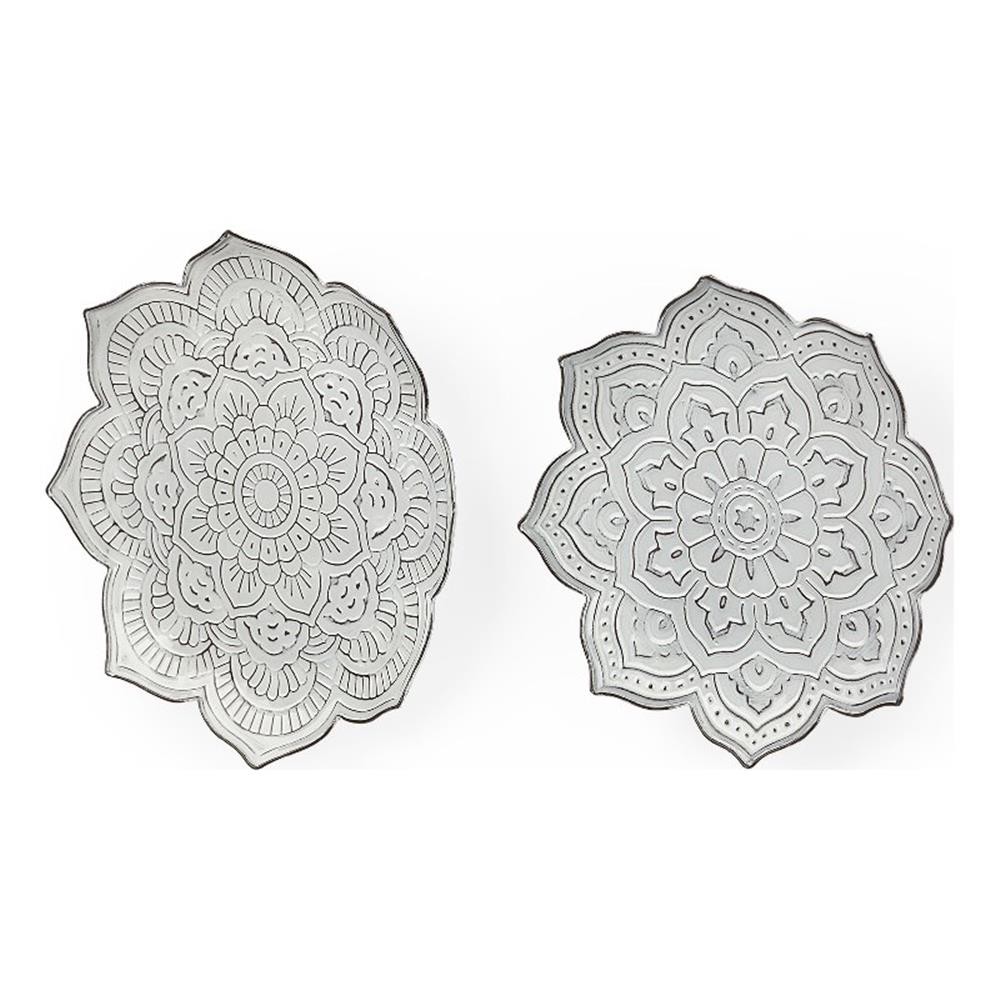 Pemberly Row Set of 2 Stamped White/ Gray Metal Lotus Flower Wall Decor