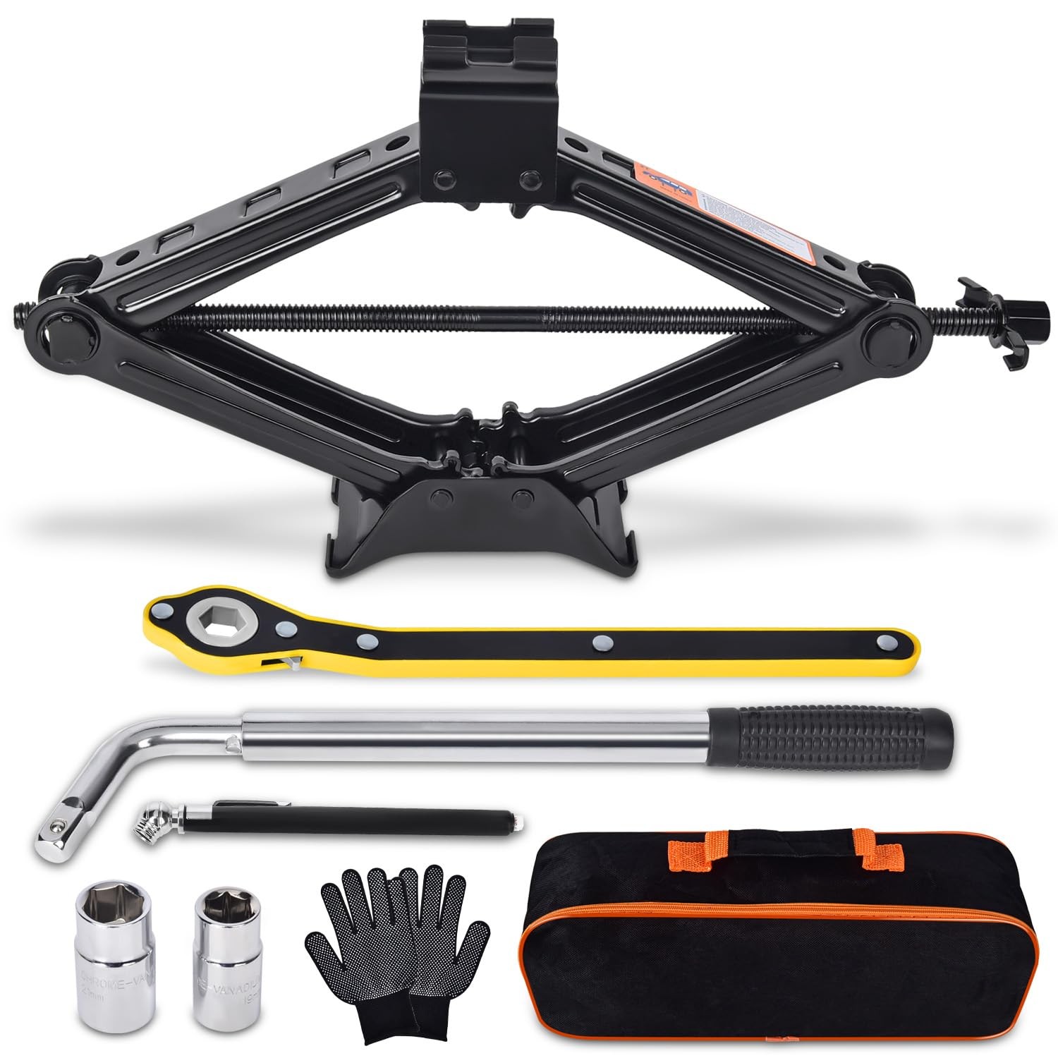 Scissor Car Jack 2 Ton (4409 lbs) Tire Changing Kit with Lug Wrench 2T, Black