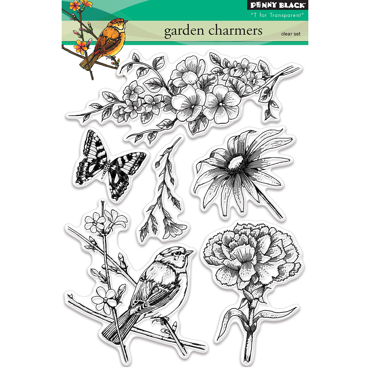 Butterfly Garden Charmers Penny Black Clear Rubber Stamp Set 5"X7" 30-415 New