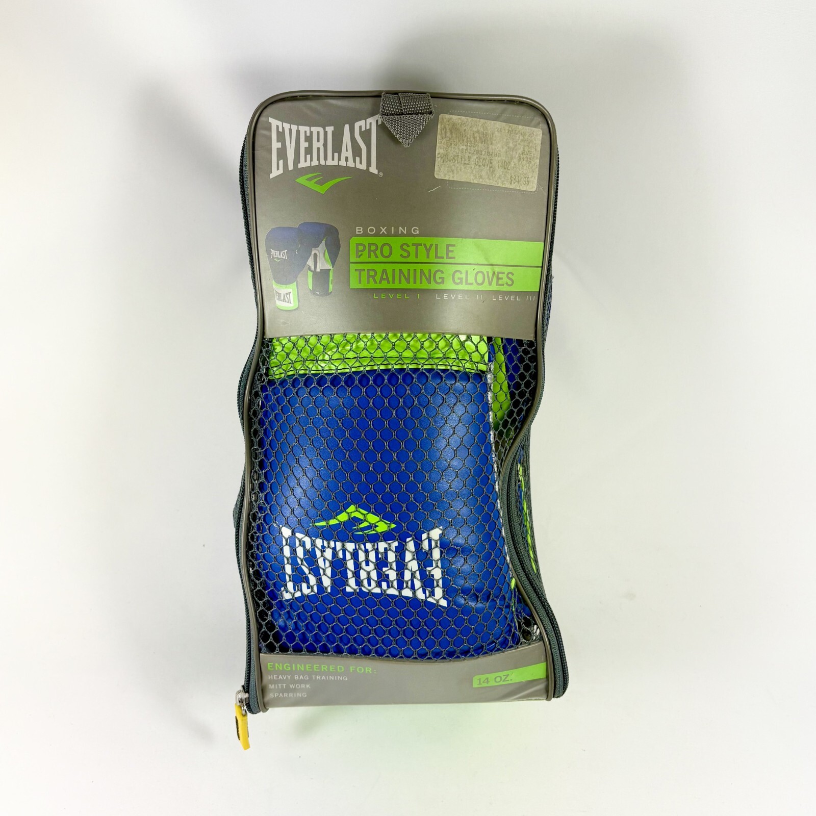 NEW Everlast  Pro Style Training Gloves green blue white logo 14 oz