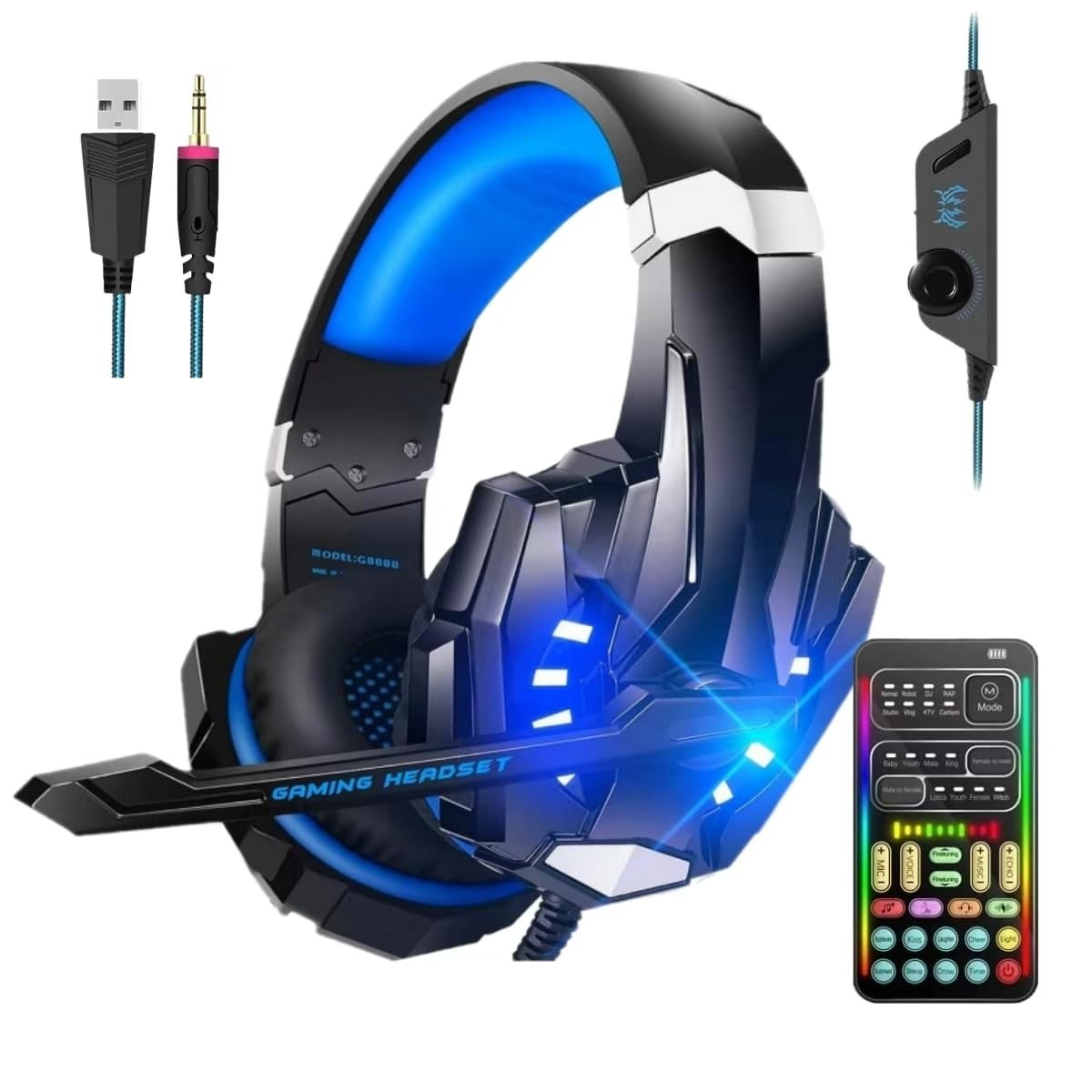 sktome Gaming Voice Changer Headset with Mic, Cool LED Light Over-Ear Headpho...