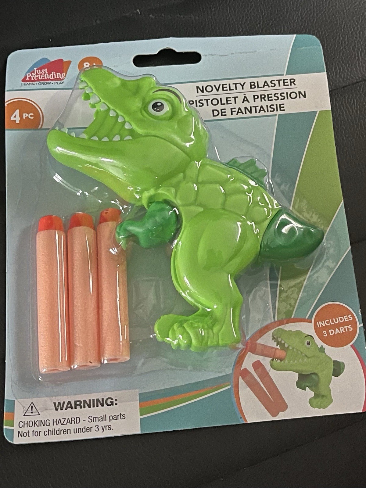 Just Pretending Novelty Blaster Dinosaur Dart Gun Toy w/ 3 Foam Darts