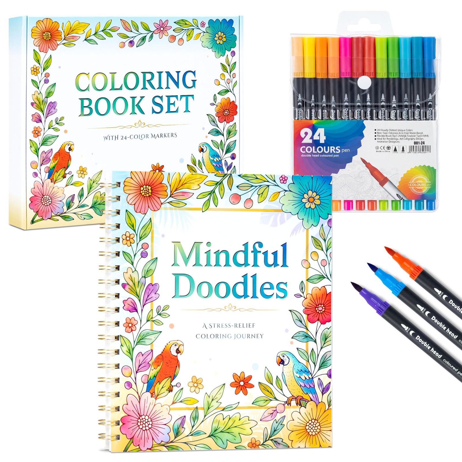 Ospelelf Adult Coloring Book Set Women Relaxation Gifts 8.5*10 in, Multicolor