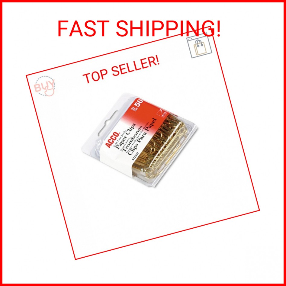 ACCO Paper Clips, Jumbo, Smooth, Gold, 50 Clips/Box (72532)