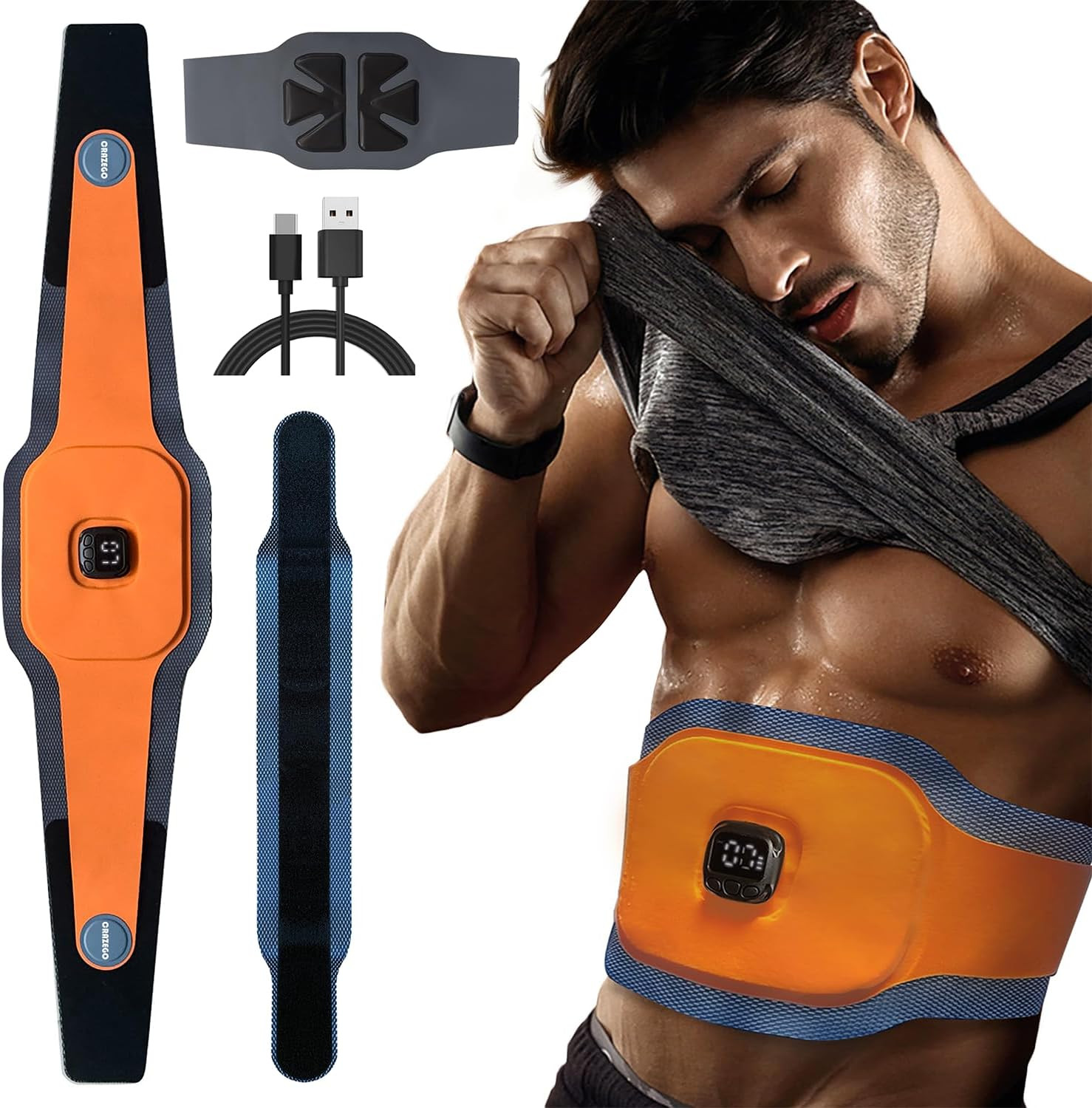 FDA Cleared - EMS Belt Ab Stimulator – Adjustable Toning Belt with 10 Modes & 6