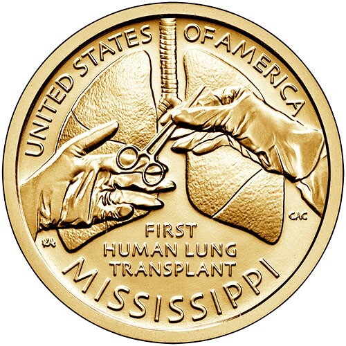 2023 D AU/BU Mississippi American Innovation Dollar 1st Human Lung Transplant