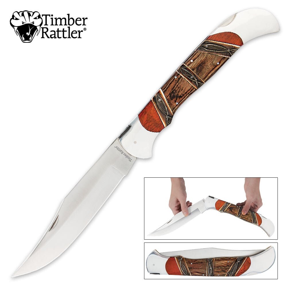 Timber Rattler Heartwood Scarab Back Giant Folding Pocket Knife | 17 1/4" Opened