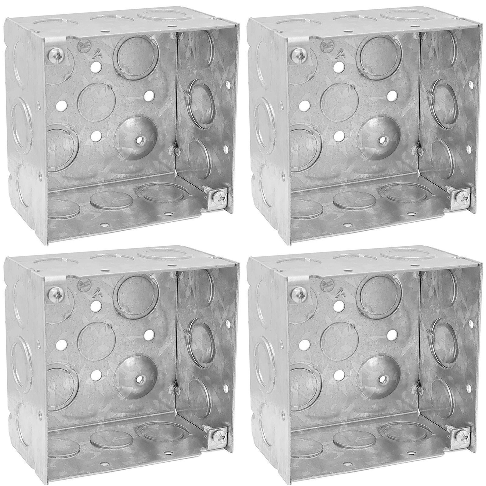(4 Pack) 4'' Square Electrical Box, Ten 1/2'' and Six TKO Knockouts, Welded...