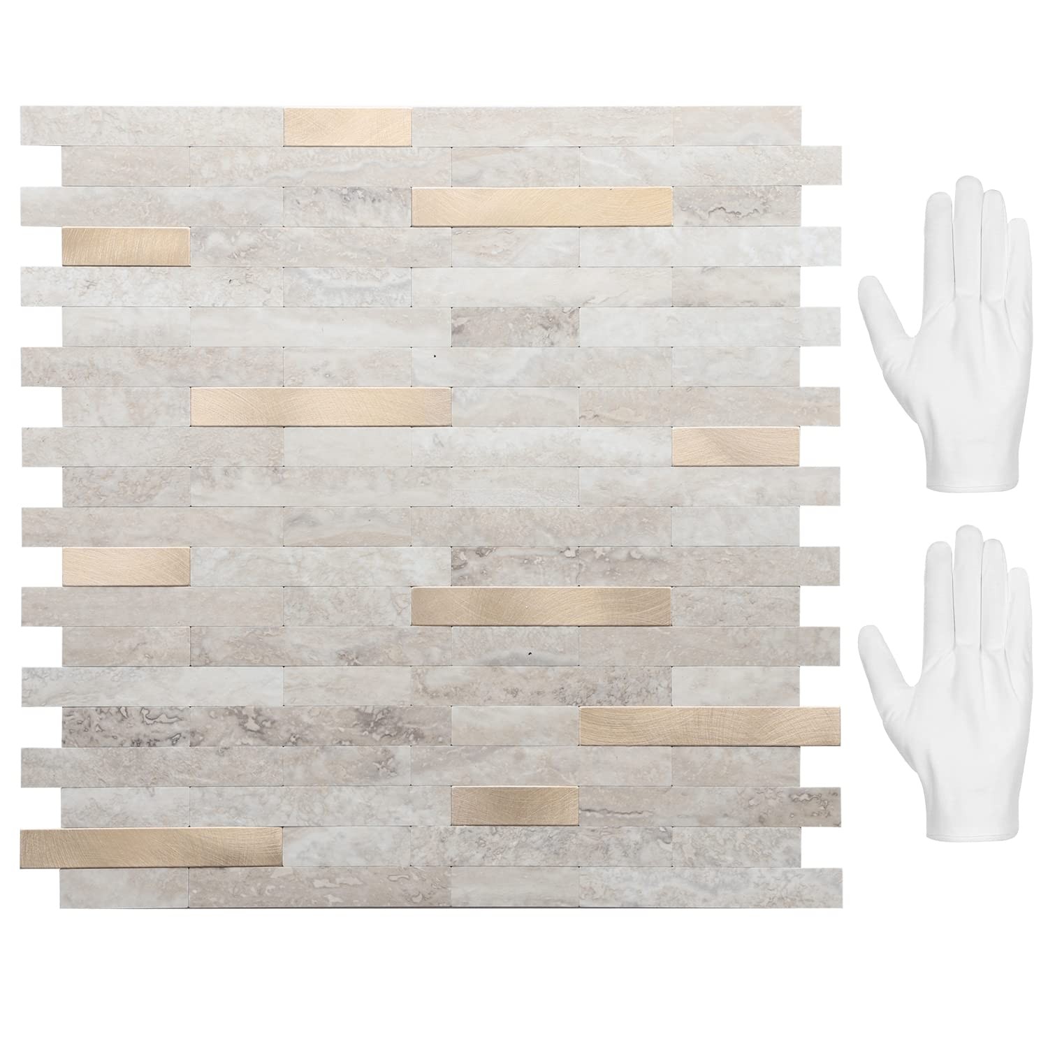 STICKGOO Peel and Stick 12 inch x 11.7 inch, Beige with Metal Gold