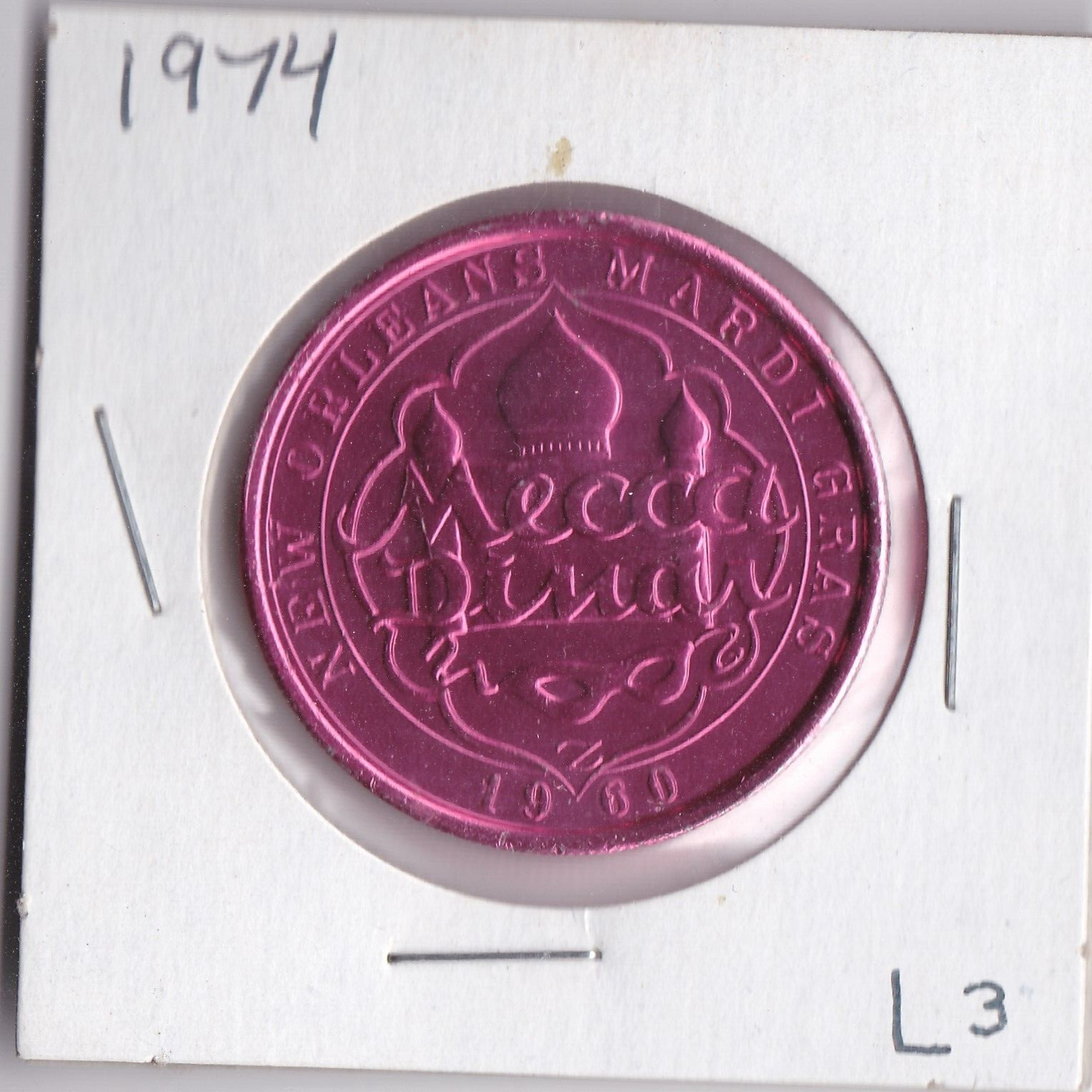 1974 Mecca Dinar  ALUMINUM  MARDI GRAS DOUBLOON/WISH ME AN ISLAND (L3)