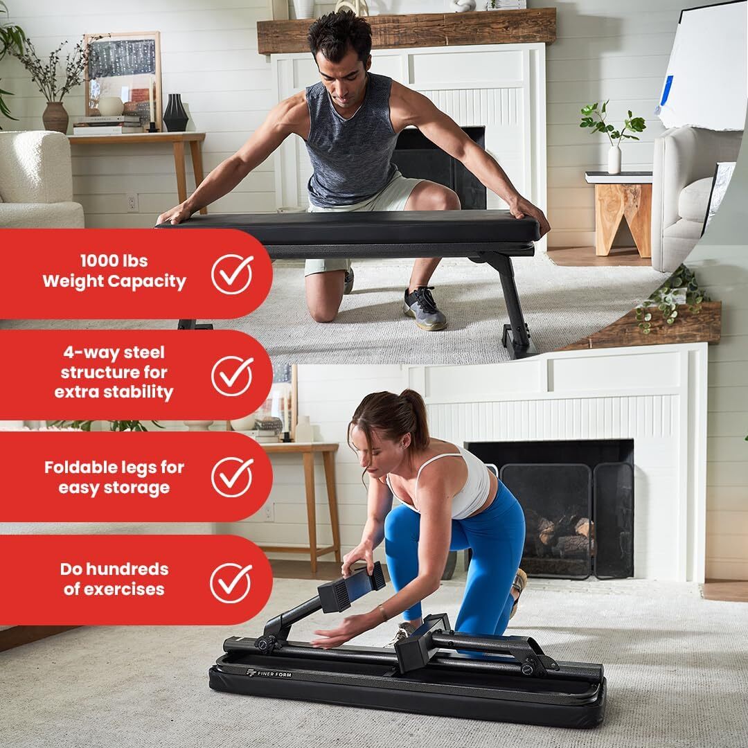 Finer Form Gym Quality Foldable Flat Bench for Multi-Purpose Weight Training