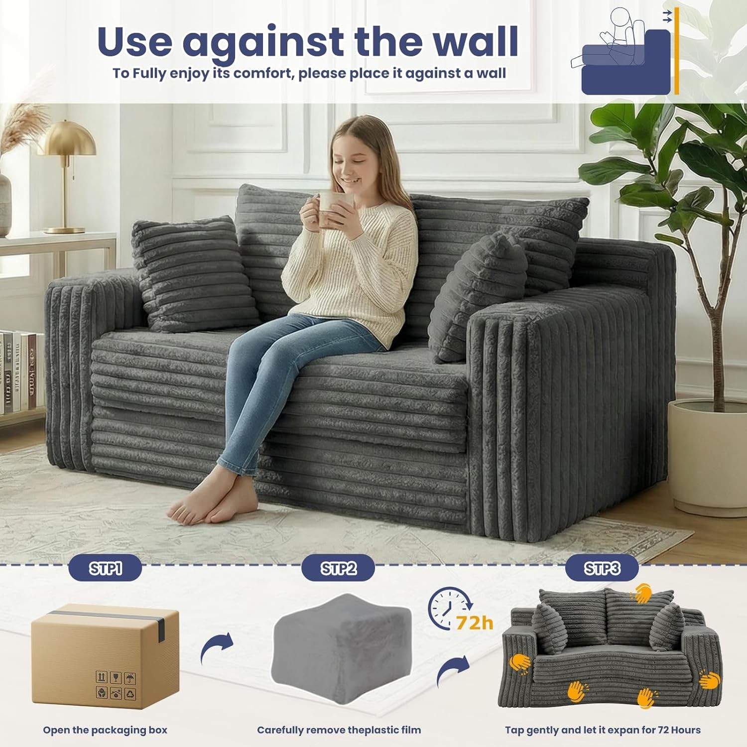 3-in-1 Convertible Sofa Bed Boneless Loveseat Sleeper & Folding Couch Bed W/ 4