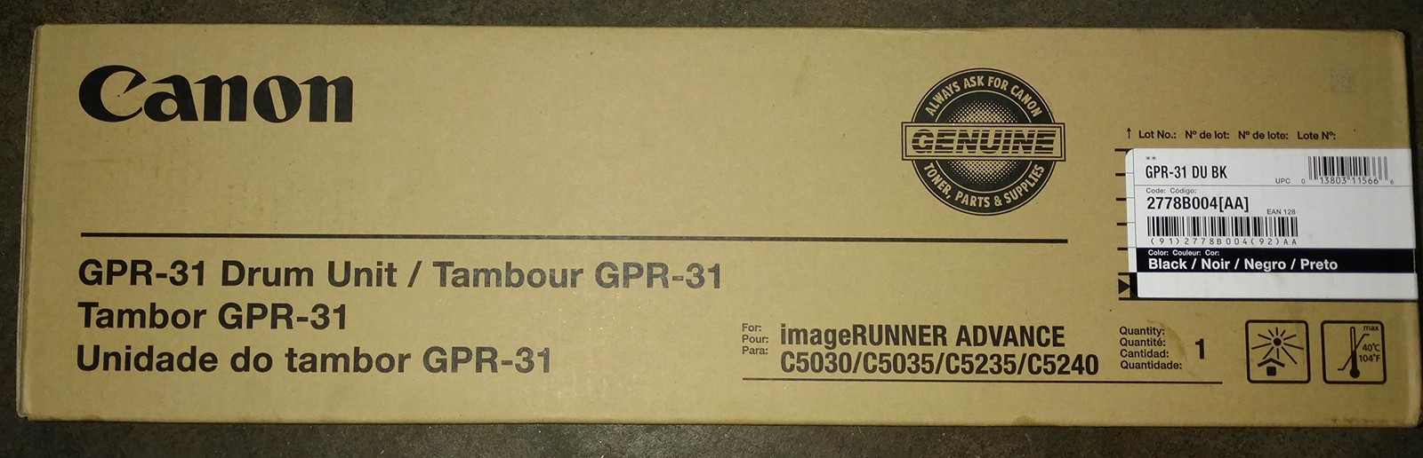 Canon 2778B004BA Imagerunner C5030 Gpr31 Black Drum Unit