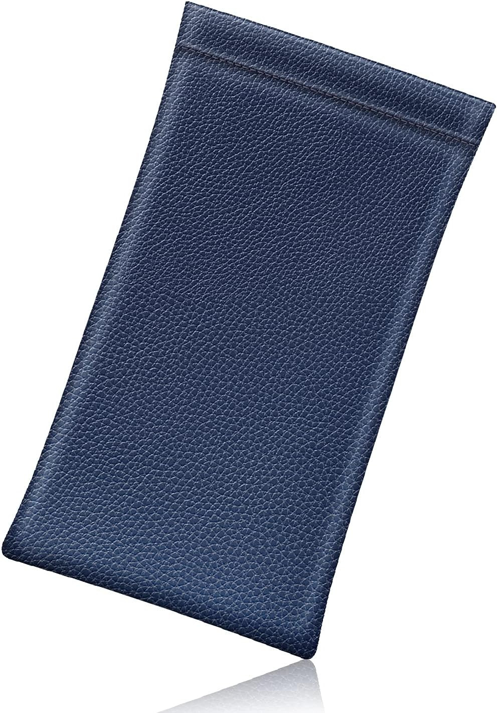 Eyeglasses Pouch with Cleaning Cloth, Portable Squeeze Top Vegan Leather Soft Gl