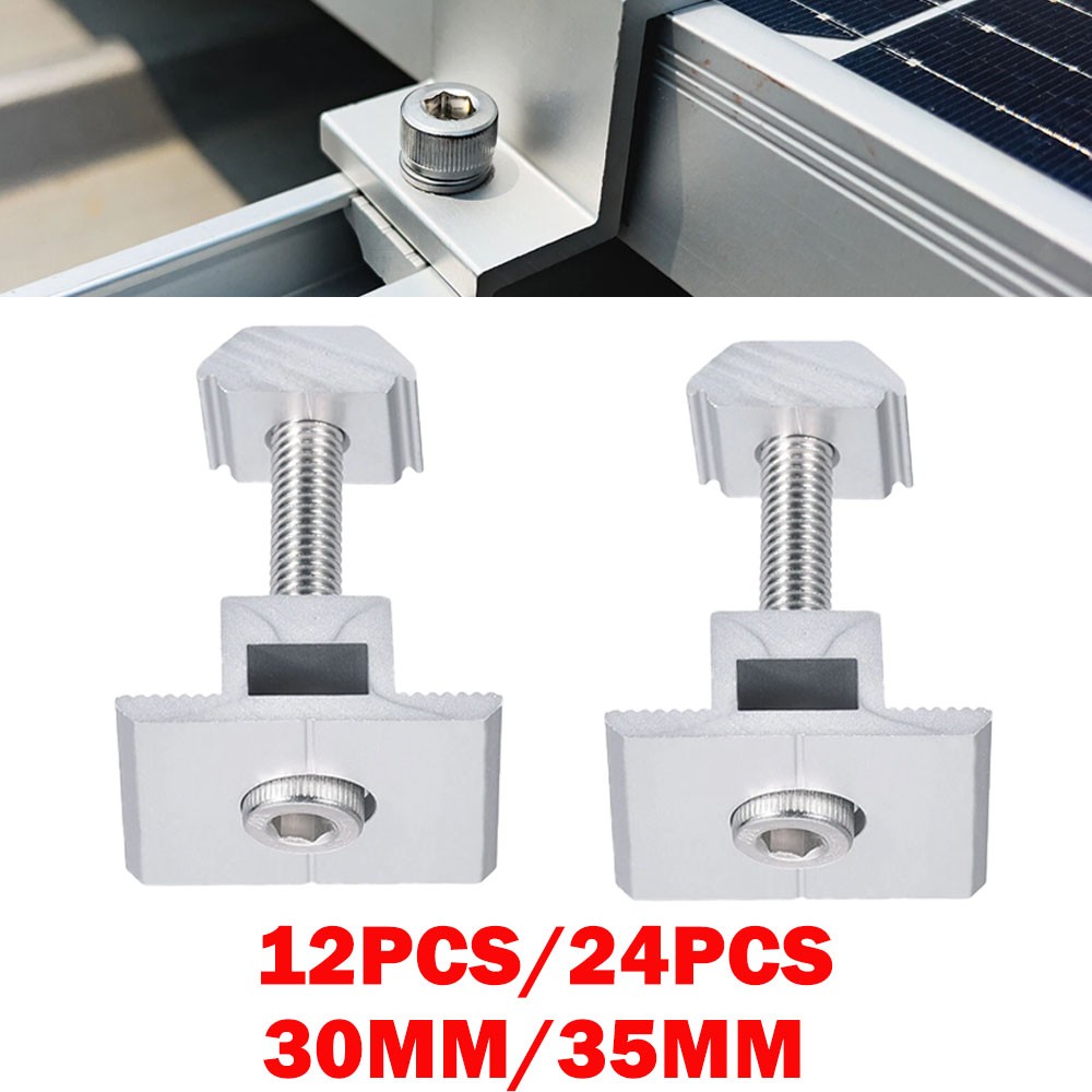 12/24Pcs 30/35mm Solar Panel Middle Clamps Aluminium Solar Panel Mount Mid Clip