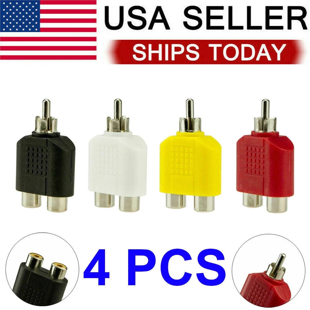 4x 1-Male to 2-Female Cable Adapter RCA Y Splitter AV Audio Video Plug Converter