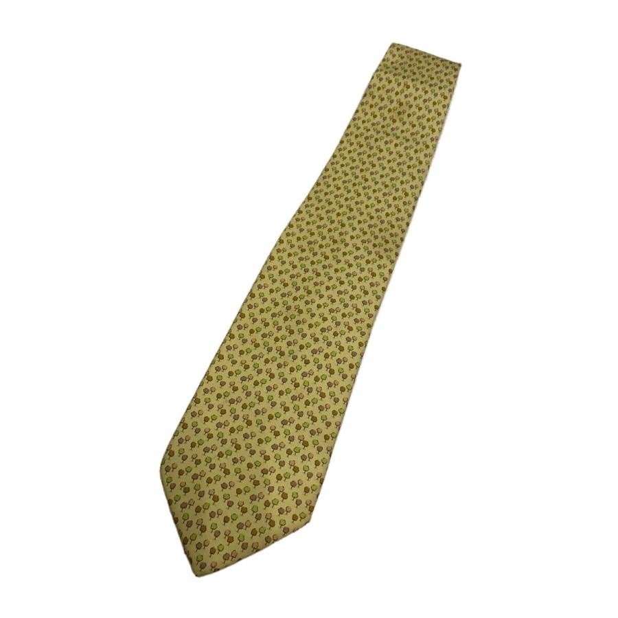 FERRAGAMO Silk Tie Necktie Yellow Floral Italy Very Good