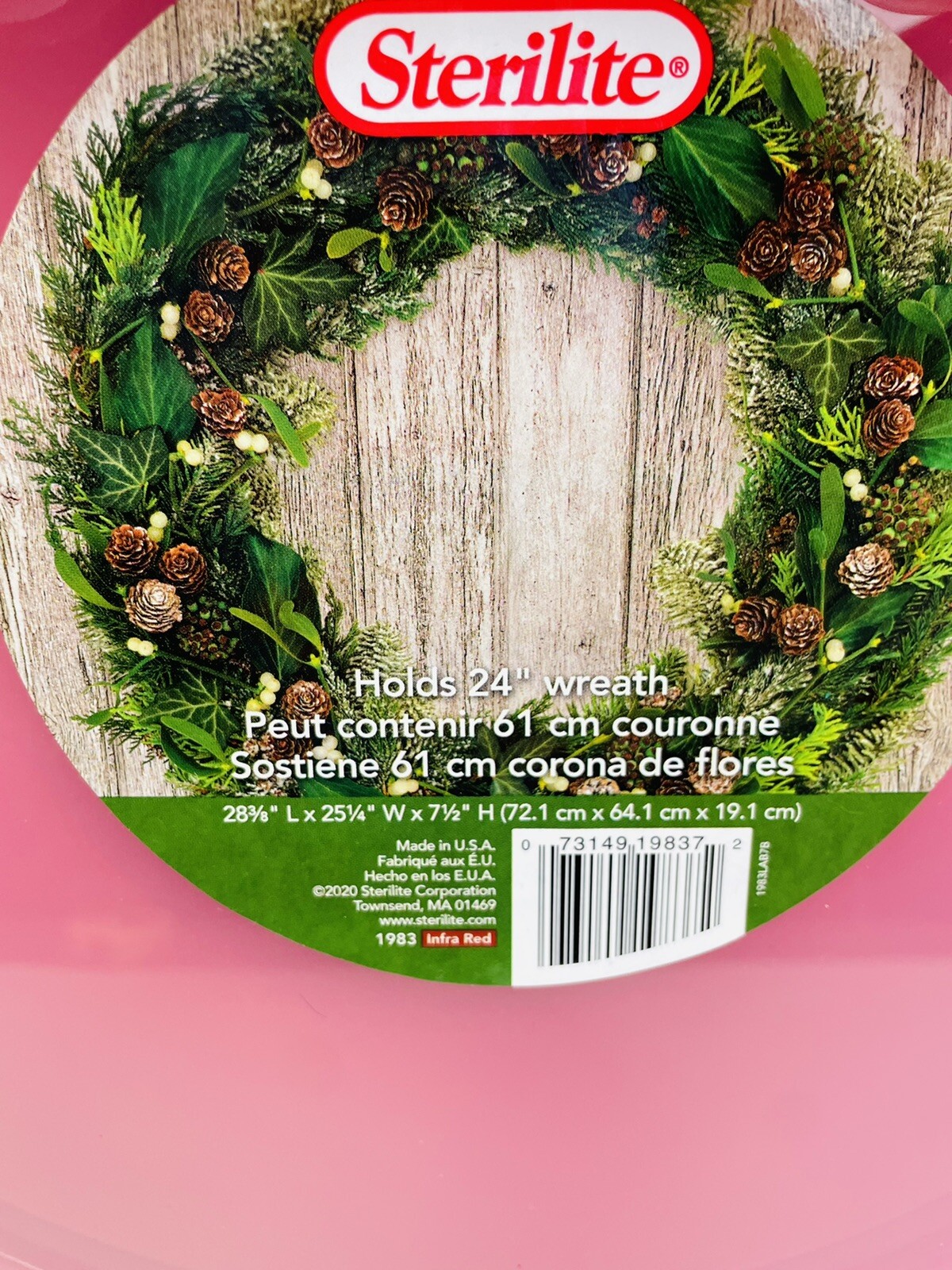 Sterilite Plastic 24” Wreath Storage Box Container with Handle Holiday Christmas