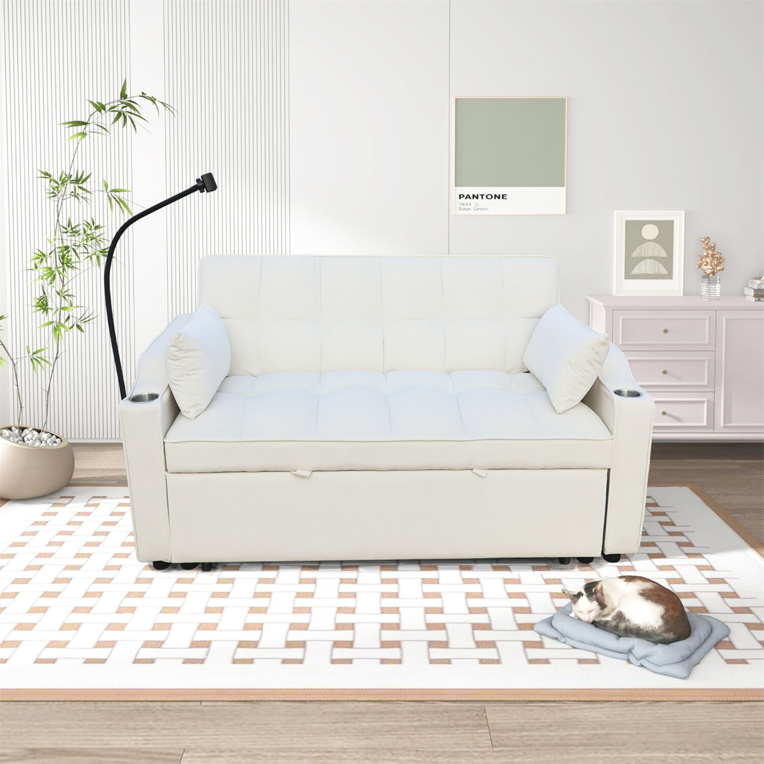 Convertible Sleeper Sofa Bed Velvet Loveseat Sofa 2 Seater Couch w/ Pull-Out Bed