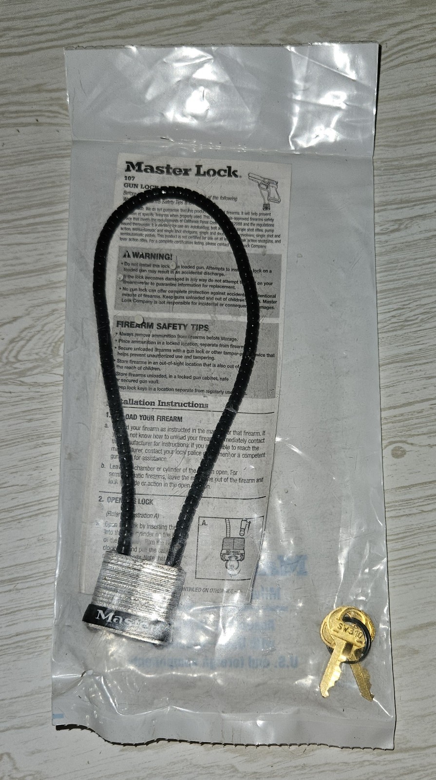 MasterLock Gun Lock 14 Inch Laminated Cut Resistant Steel Cable 107 NIP