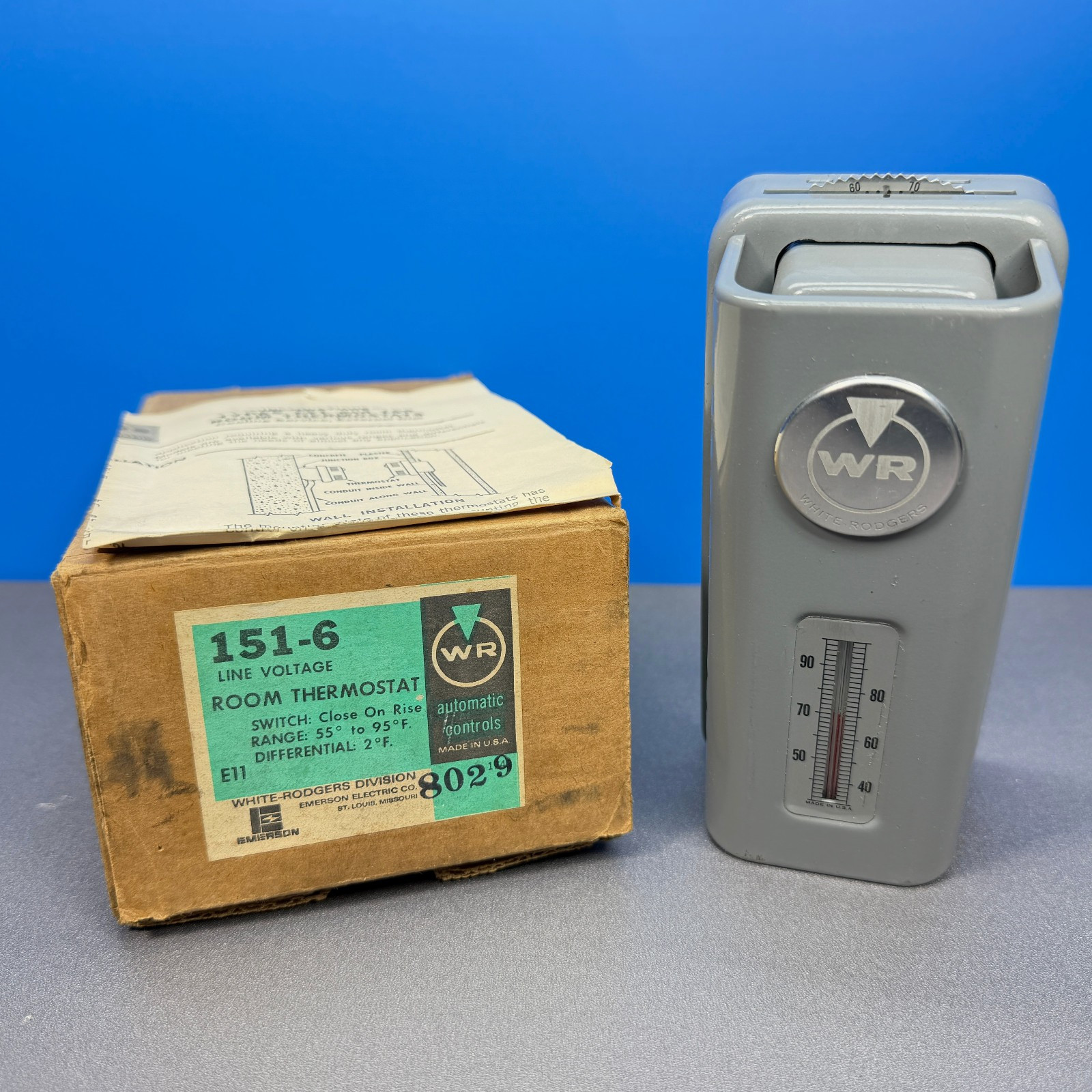 WHITE RODGERS WHITE-RODGERS ROOM THERMOSTAT 151-6 LINE VOLTAGE 151 6 VINTAGE USA