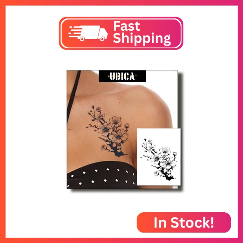 UBICA Semi Permanent Tattoo, Realistic Cherry Blossom Branch Temporary Tattoo, 2