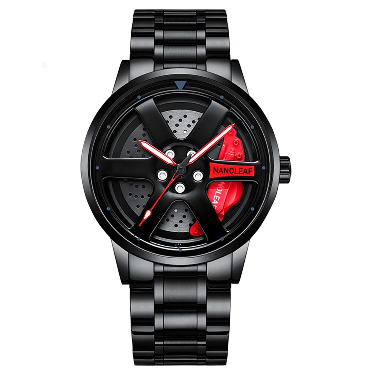 Car Wheel Watch, Stainless Steel Mens Wristwatch with Spinning Car Rim Hub De...