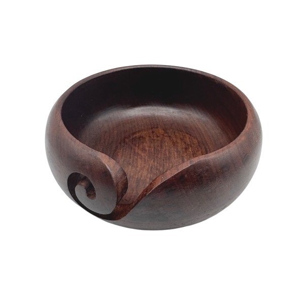 Darn Good Yarn Wooden Yarn Bowl Dark Brown Handcrafted Knitting Crochet 6in