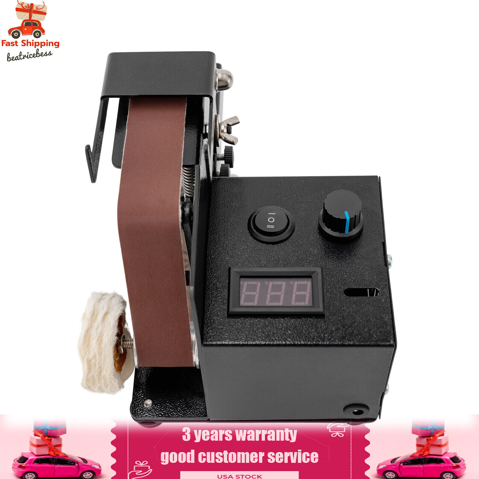 Electric Polishing Grinding Machine with 10PC Abrasive Belt for Wood Metal Knife