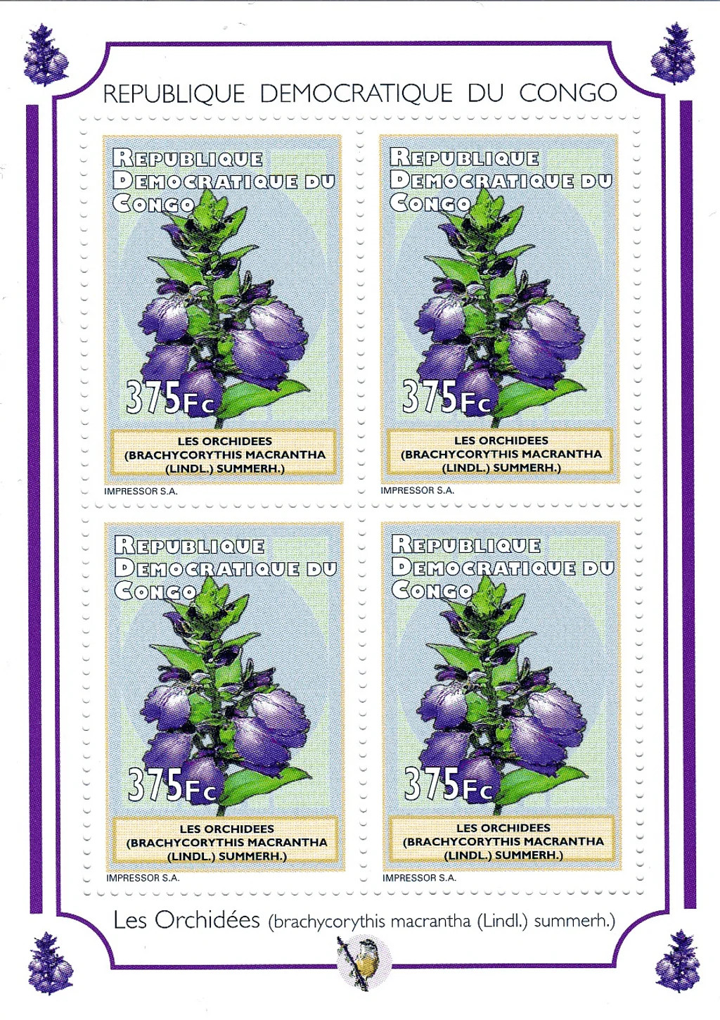 Democratic Republic Of The Congo 2012 Orchids Perf Custom Block 1 N Stamps
