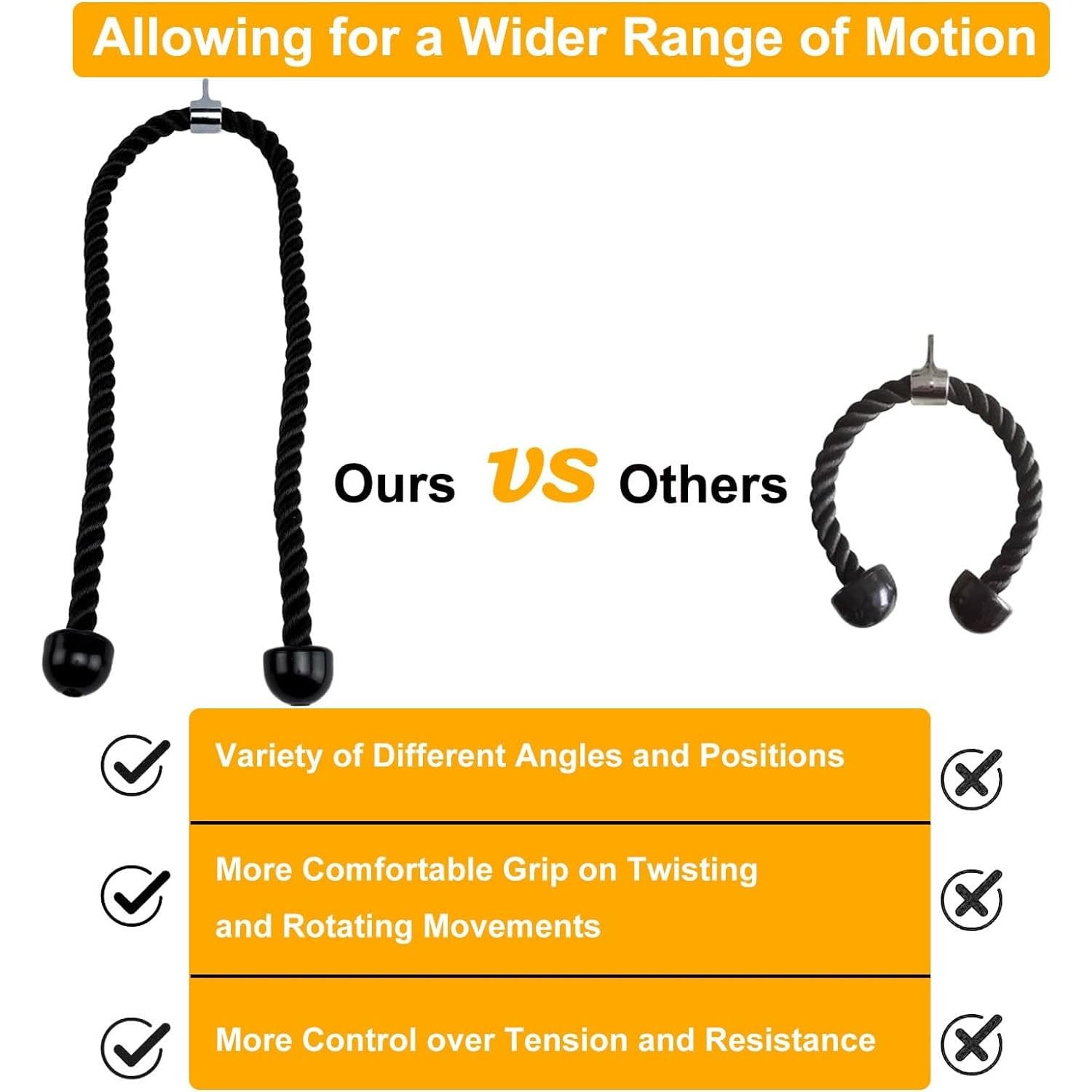 WKHOKI Double Length Tricep Pull Down Rope - 54 Inches Attachment for black