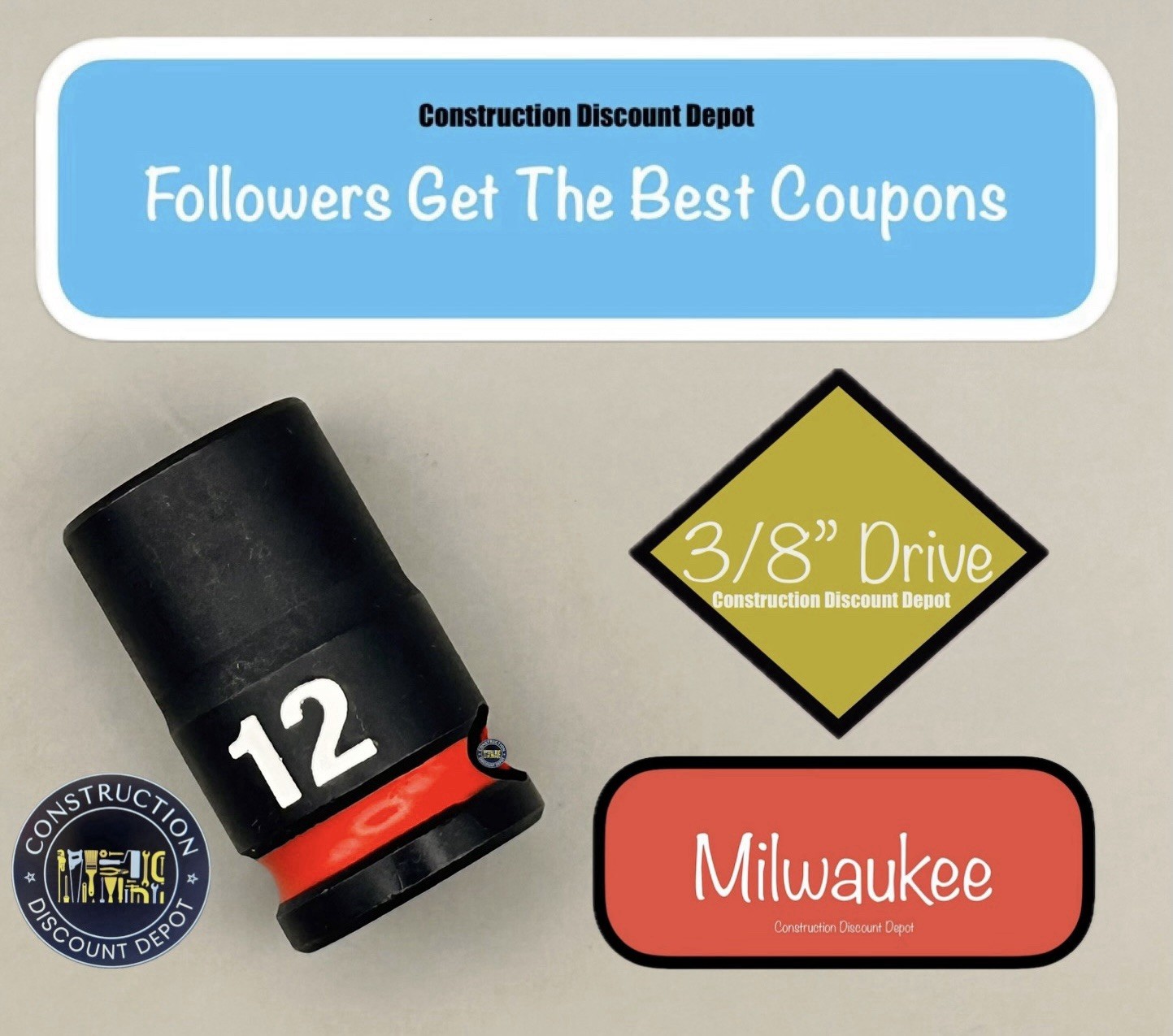 Milwaukee 49-66-6136 SHOCKWAVE Impact 3/8" Drive 12mm Shallow 6 Point Socket