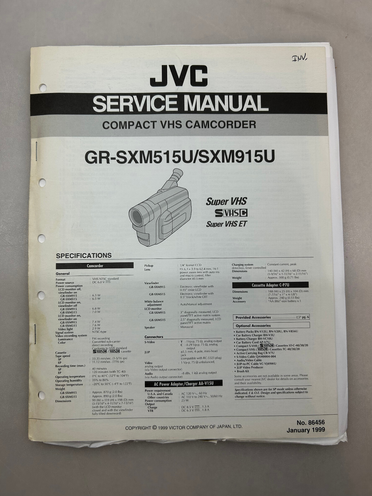JVC GR-SXM515 SXM915 Original Service Manual Free Shipping