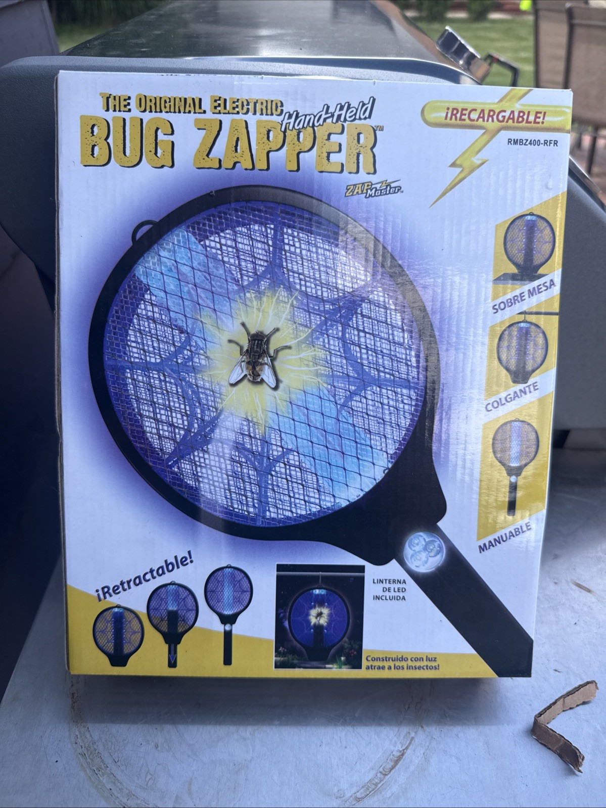 Zap Master The Original Electric Hand Held Racket Bug Zapper (Black), Brand New