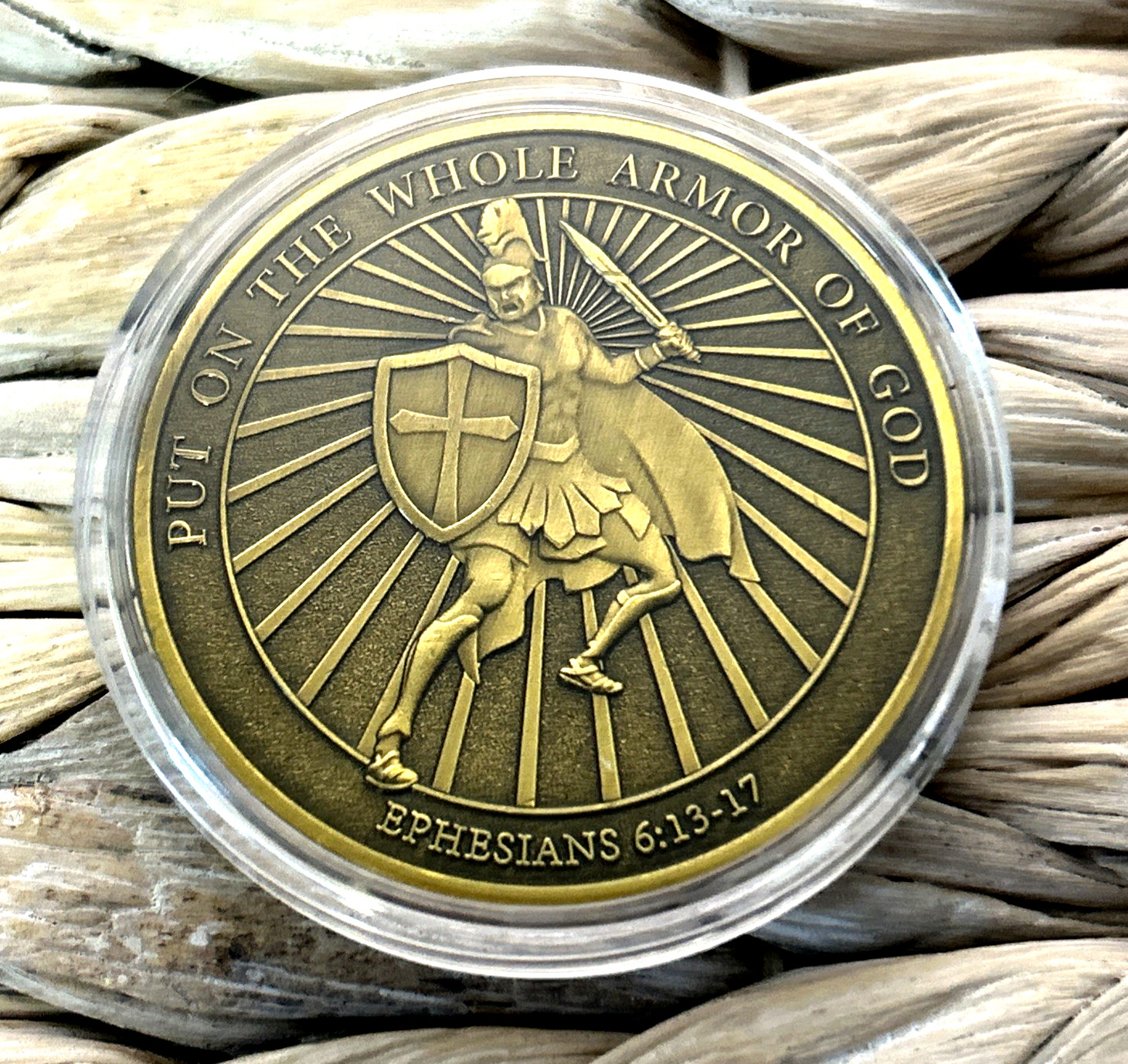 * 10 PCS Put on Whole Armor of God Ephesians 6-13-17 Bible Verse Challenge Coin