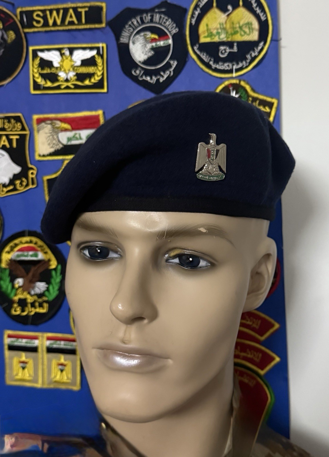 Vintage Iraqi Air Force Officers Blue Beret W/ Eagle Pin Badge Saddam Era,1980’s