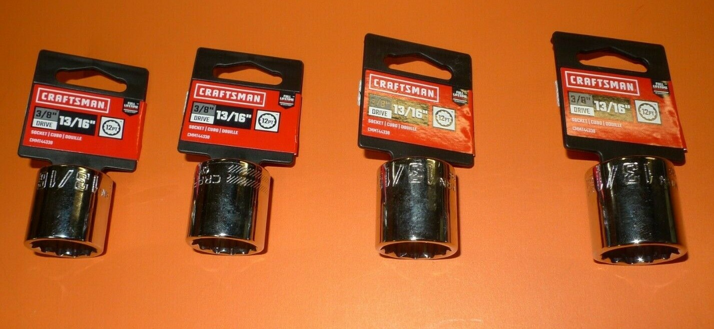 (LOT OF 4) NEW Craftsman Standard 3/8” Drive 13/16” 12 Point Socket CMMT44338