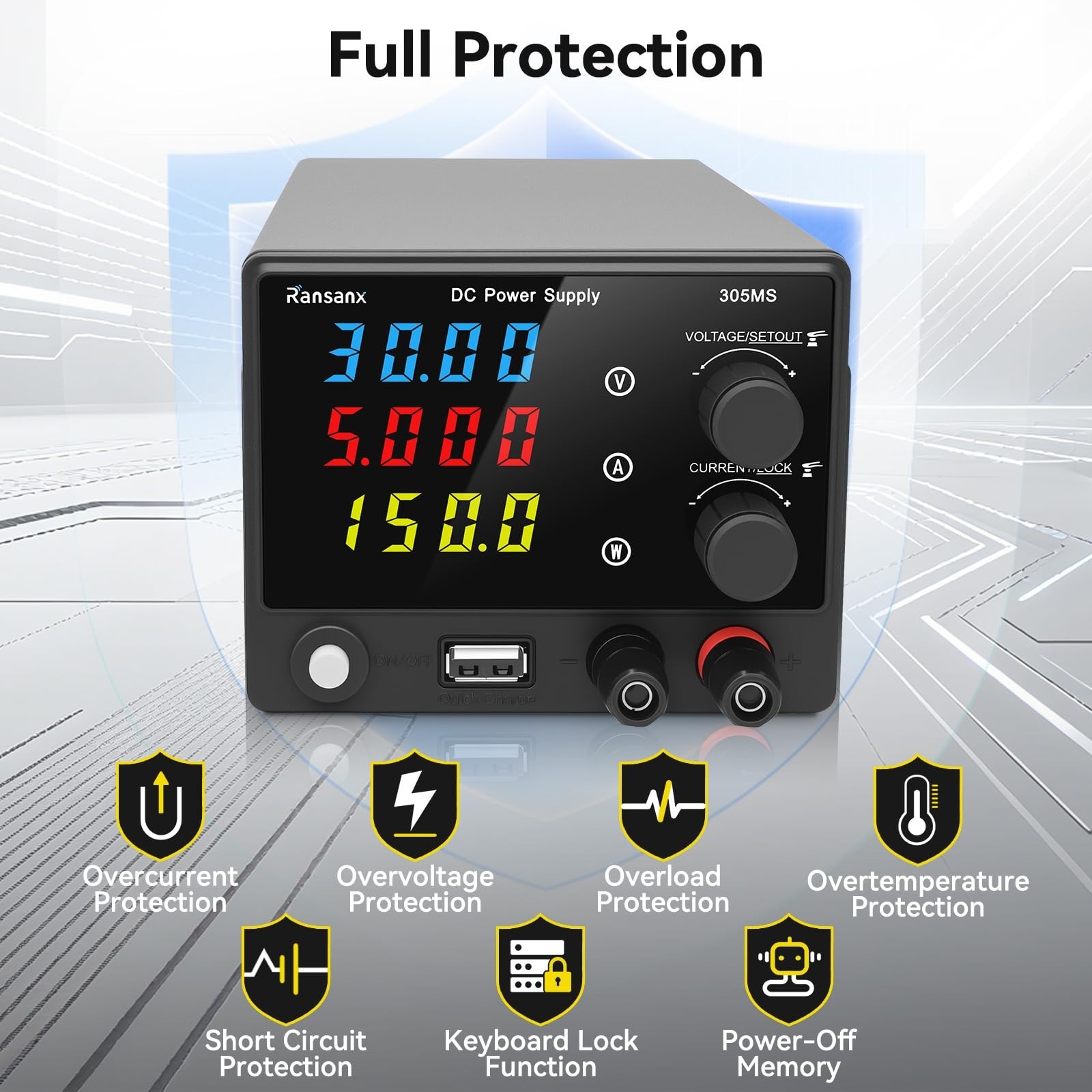 DC Power Supply Variable 30V 5A Adjustable DC Regulated Lab Bench Power Suppl...