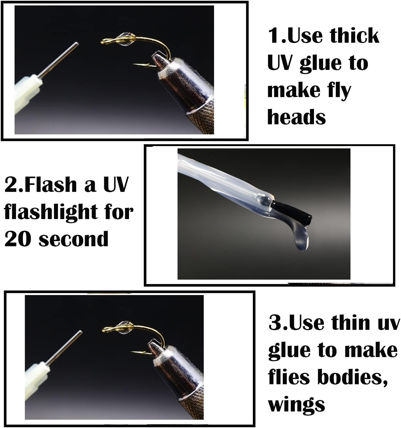 Versatile Fly Tying UV Glue Trio with UV Light – 20ml Clear & Flexible Solutions