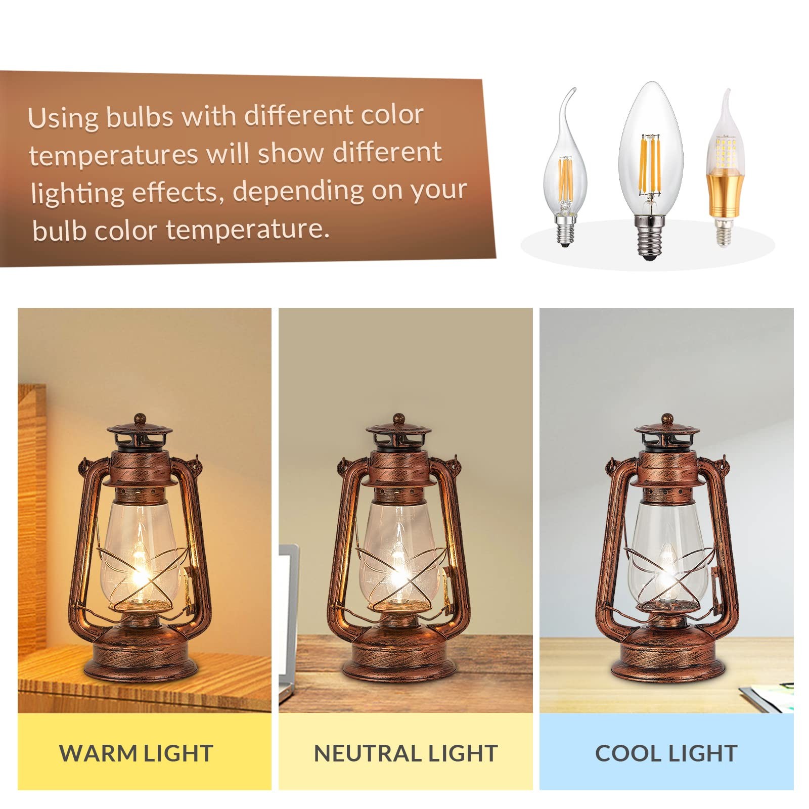 Rustic Lantern Table Lamp Plug-in Old Fashioned Night Light Perfect for Bedro...