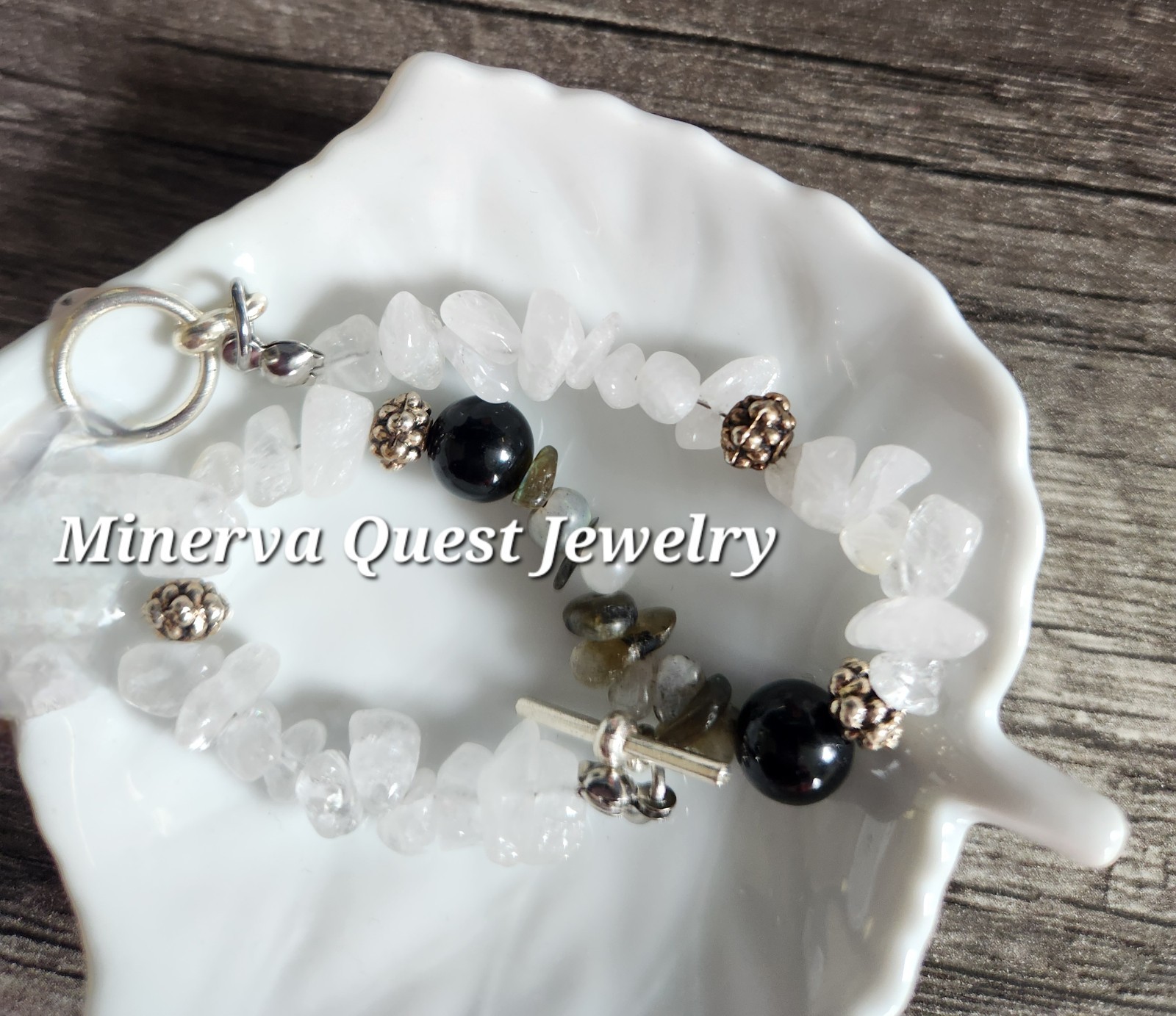 Clear Quartz Labradorite Chip Toggle Bracelet. #285